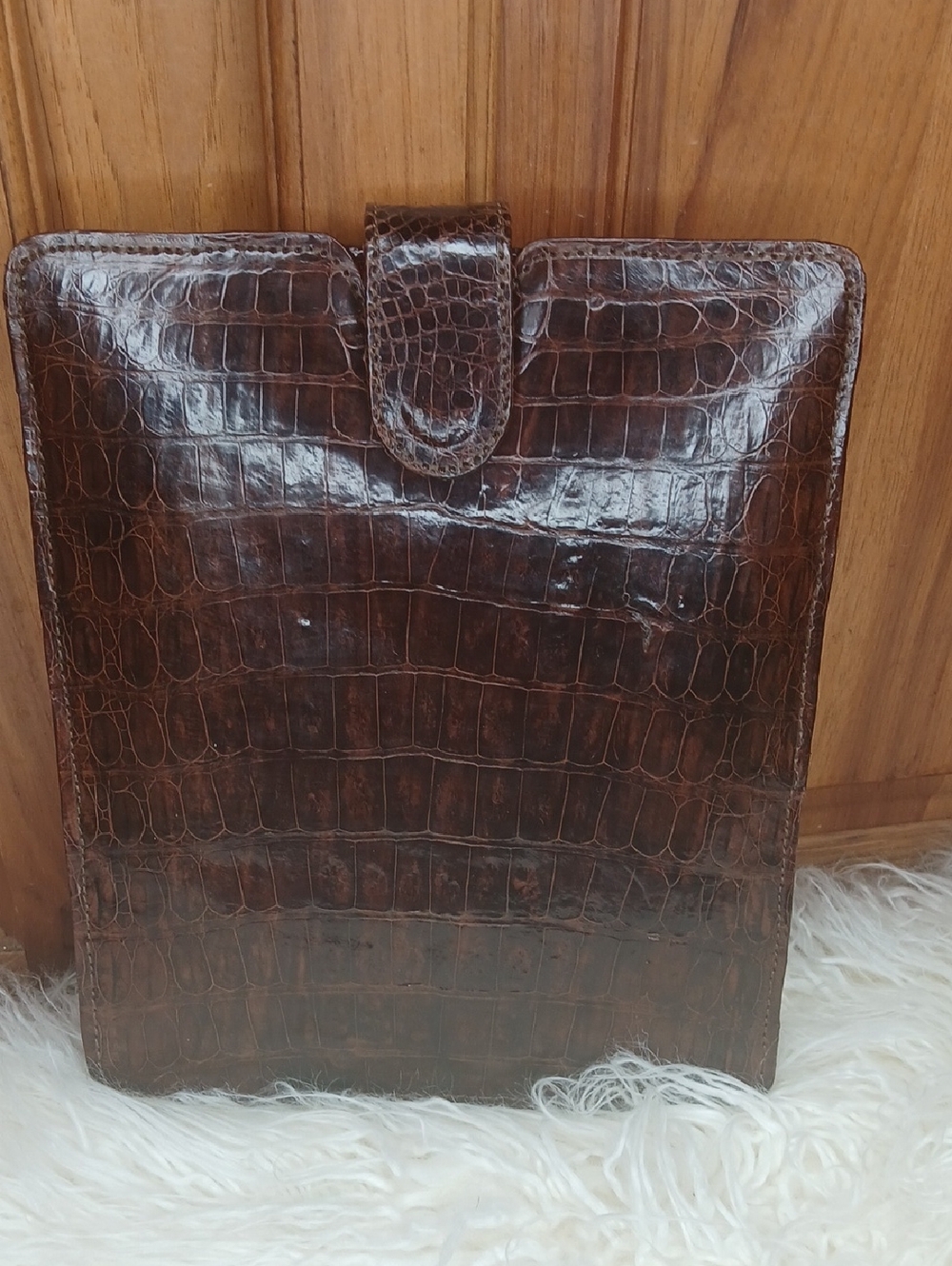 Brown Croc-Embossed Leather Tablet Sleeve or Document Holder